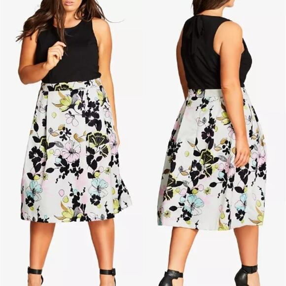 City Chic NWT Art Darling Trendy Floral Print Fit & Flare Dress Plus Size 20 - Picture 1 of 8